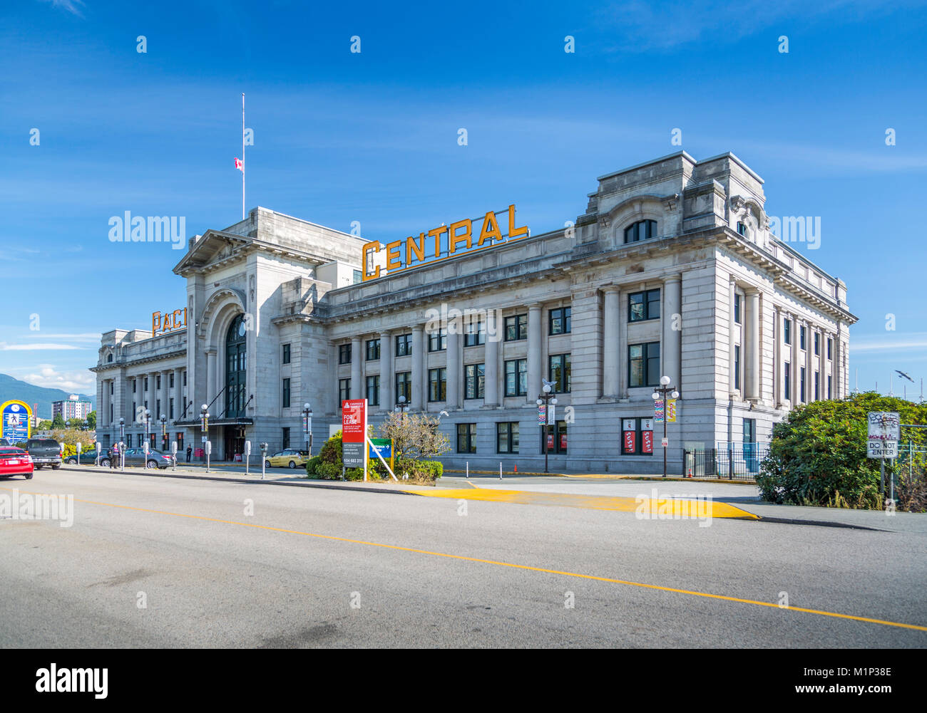 Anzeigen von Pacific Central Station, Vancouver, British Columbia, Kanada, Nordamerika Stockfoto