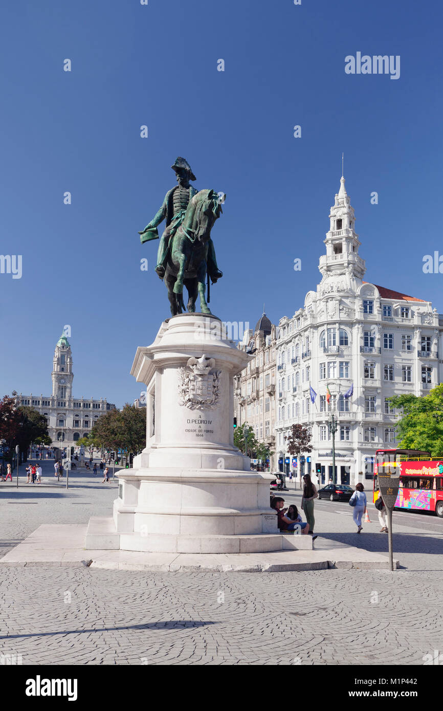 Dom Pedro IV Denkmal, Praça da Liberdade Avenida dos Aliados, Porto (Porto), Portugal, Europa Stockfoto