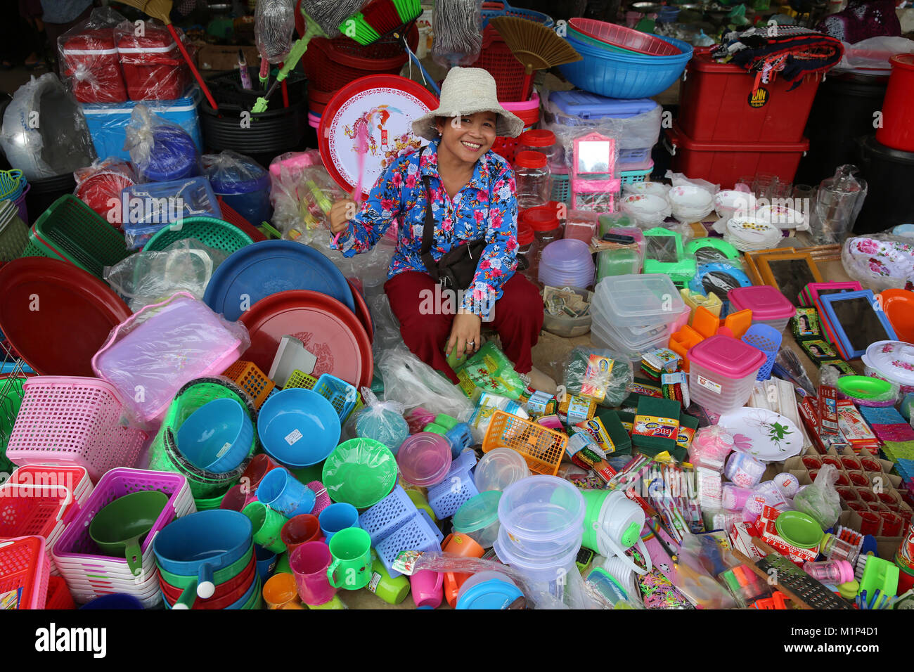 Markt in der Nähe von Battambang, Kambodscha, Indochina, Südostasien, Asien Stockfoto