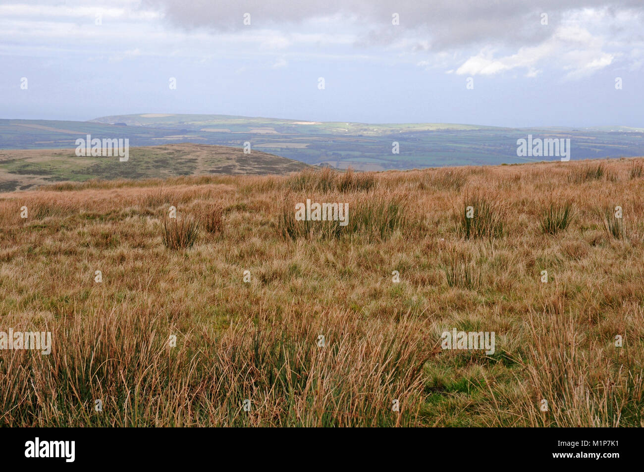 Blick von der Preseli Berge, Norden Pembrokeshire. Stockfoto