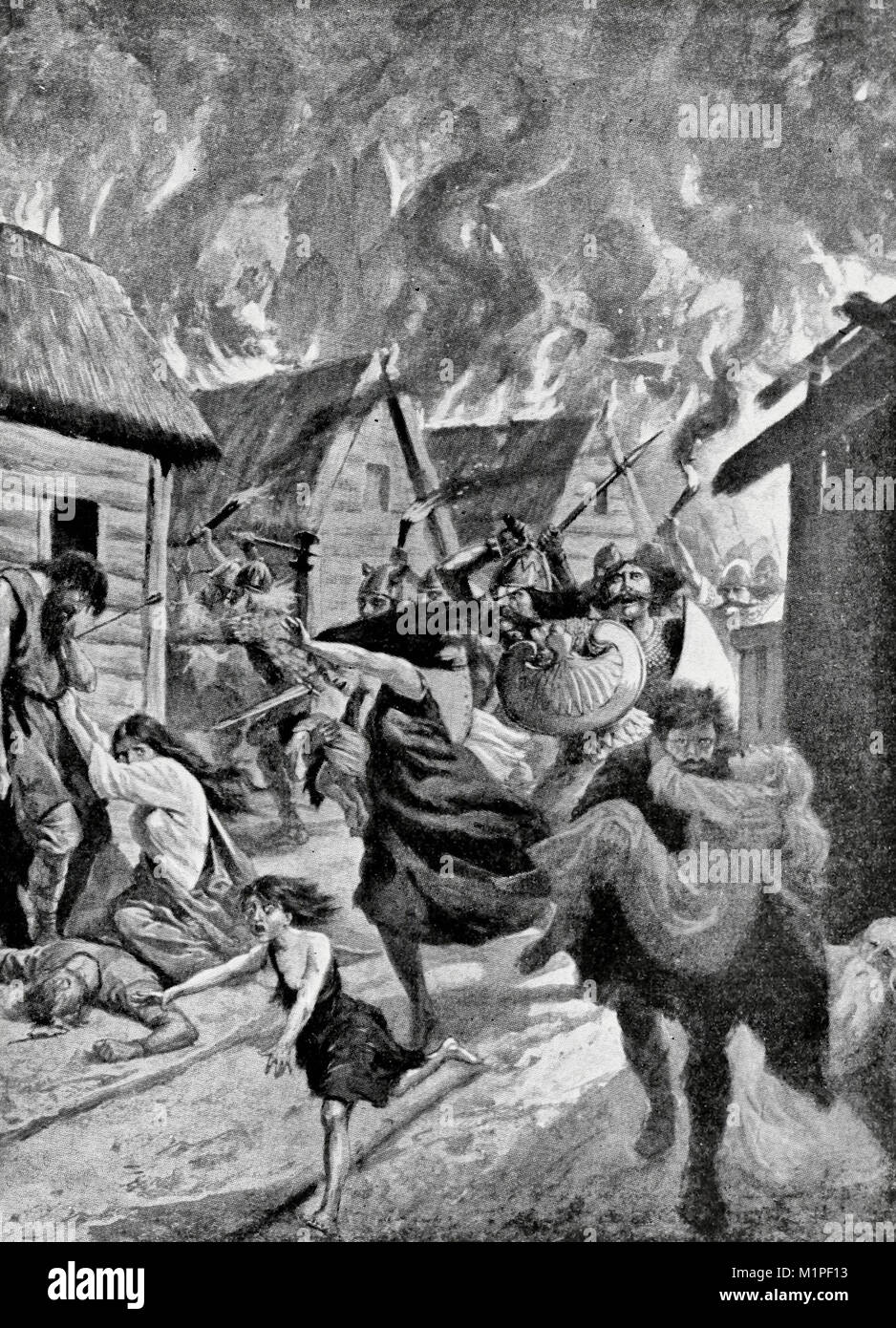Canterbury von den Dänen, 881 gebrannt Stockfoto