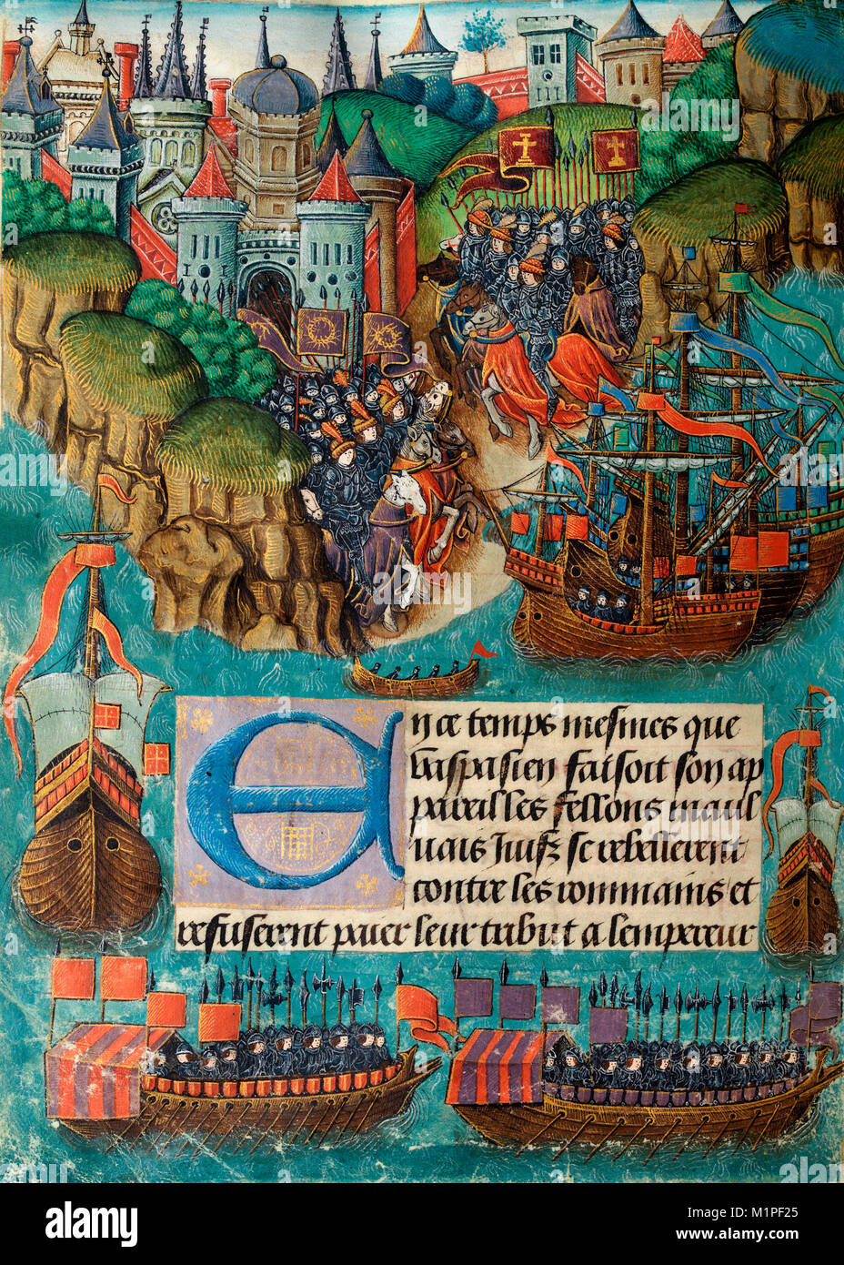 Sendet der Kaiser Vespasian mit einer Armee, die Juden zu vernichten, Malerei ca. 1503 Stockfoto