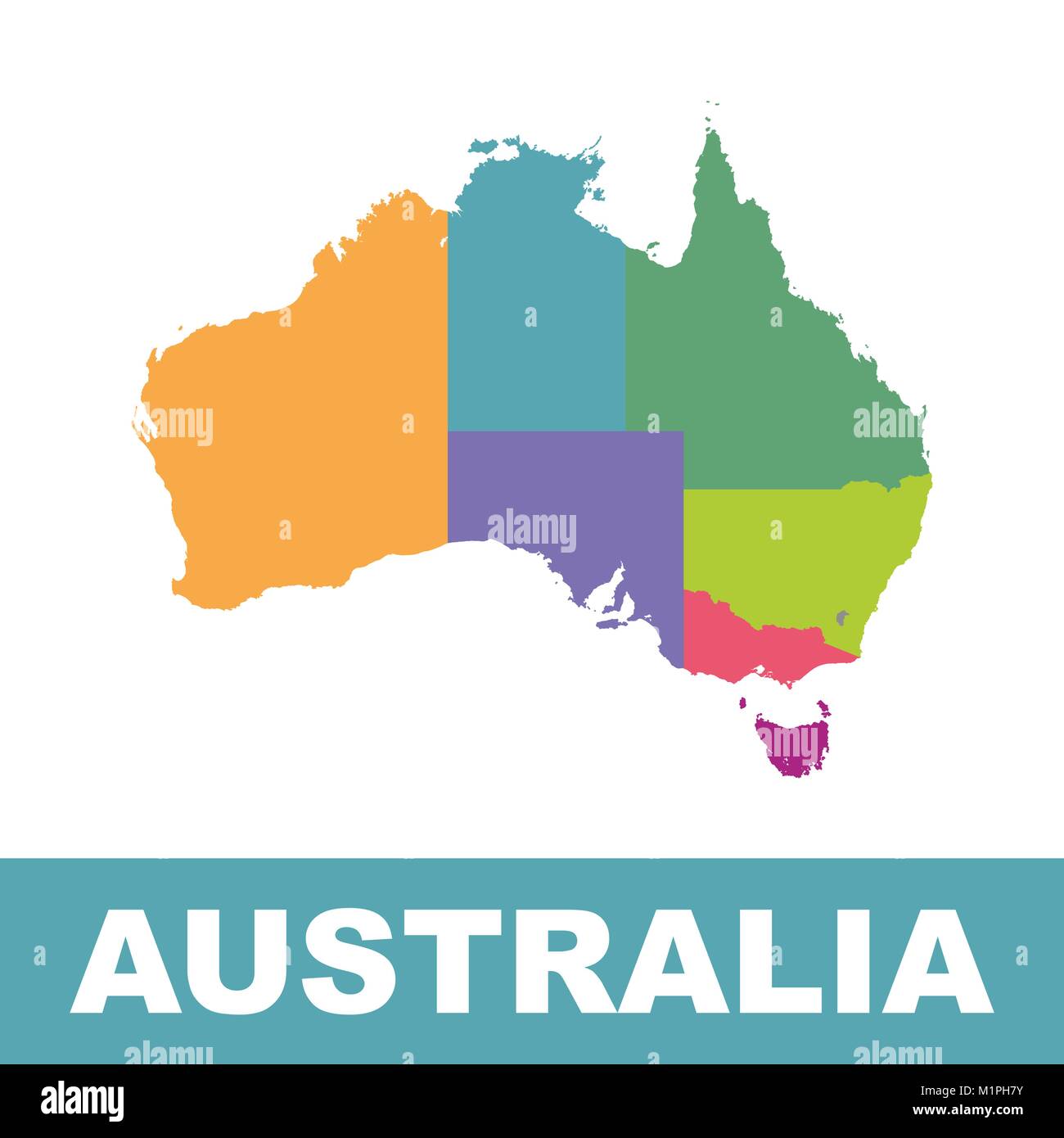 Australien Karte Farbe mit Regionen. Vektor flach Stock Vektor