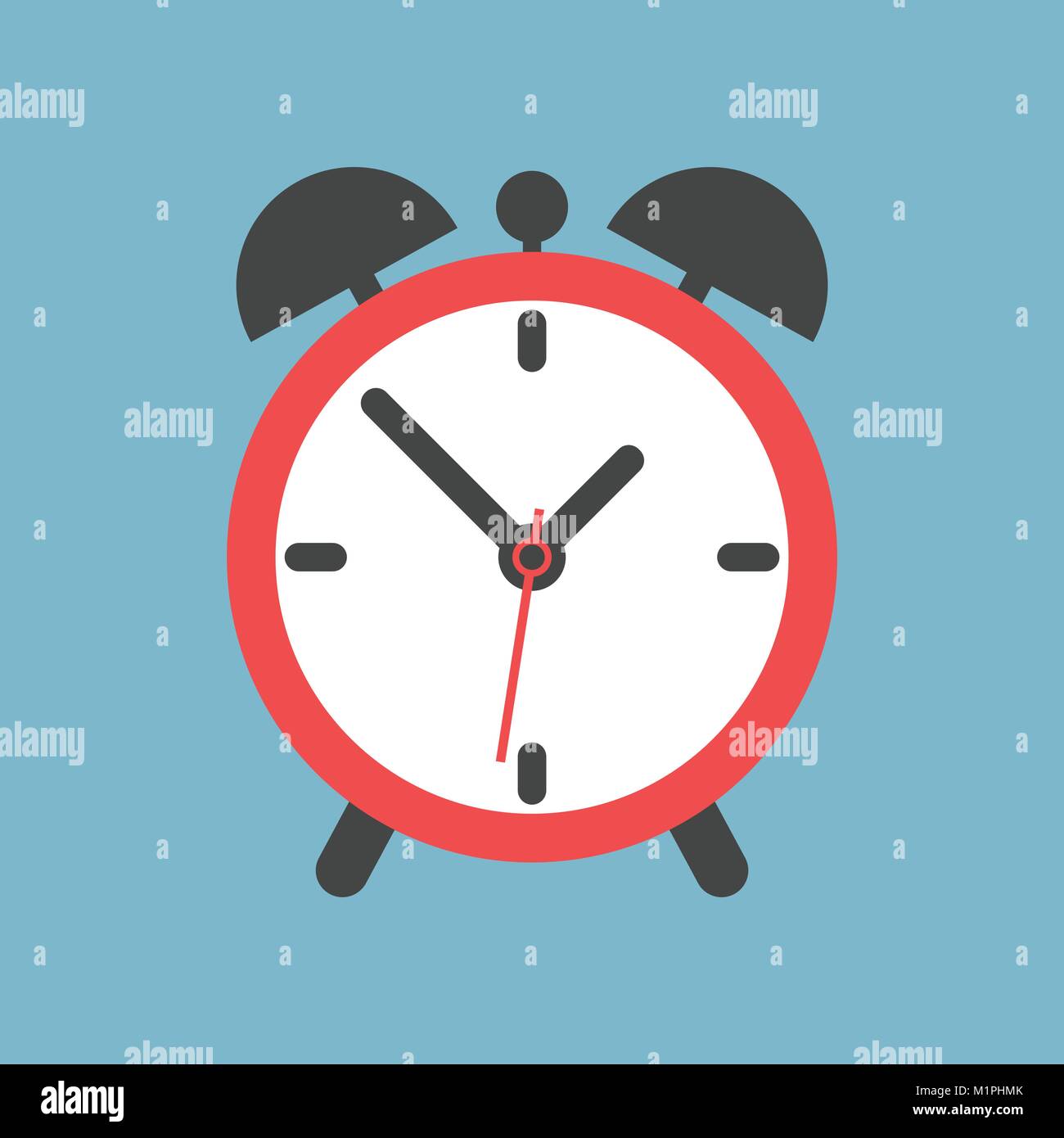 Symbol Wecker. Flaches Design Stil. Einfache Symbol auf blauem Hintergrund. Web site Seite und mobile App Design Element Stock Vektor