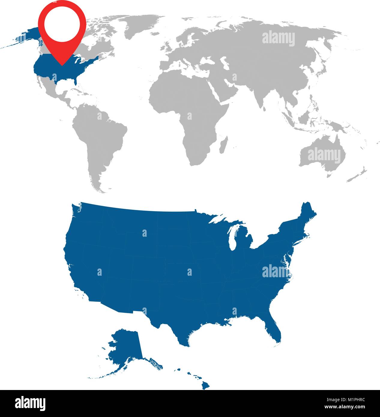 Detaillierte Karte von USA und Weltkarte Navigation gesetzt. Flache Vector Illustration. Stock Vektor