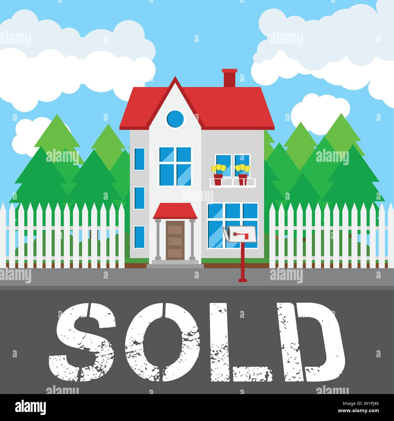 Haus verkauft entlang der Straße. Teil des ländlichen und urbanen Landschaft. Vector Illustration im flachen Stil. Stock Vektor