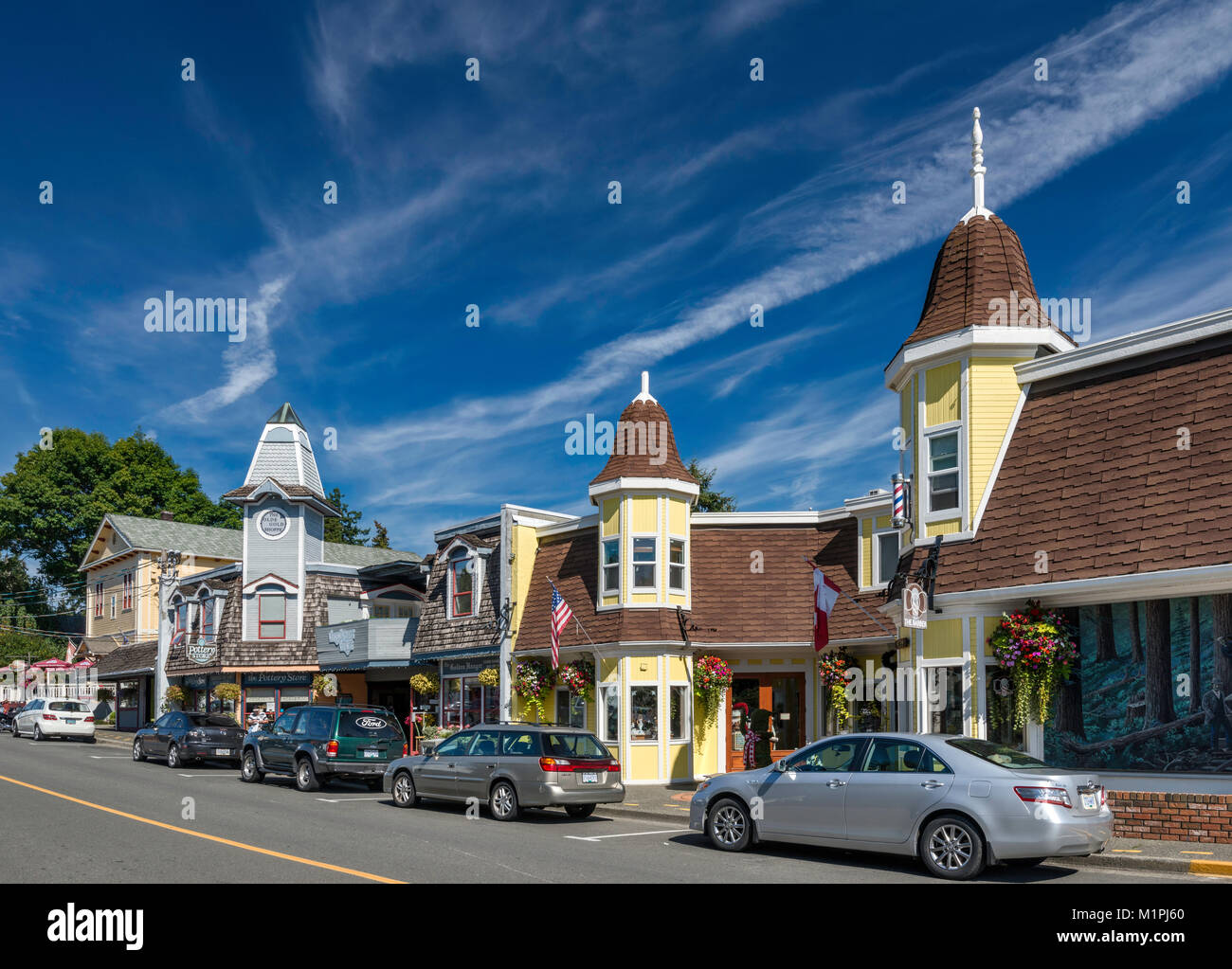 Historische Gebäude im Willow Street im Business Center in Kota Kinabalu, Cowichan Valley, Vancouver Island, British Columbia, Kanada Stockfoto