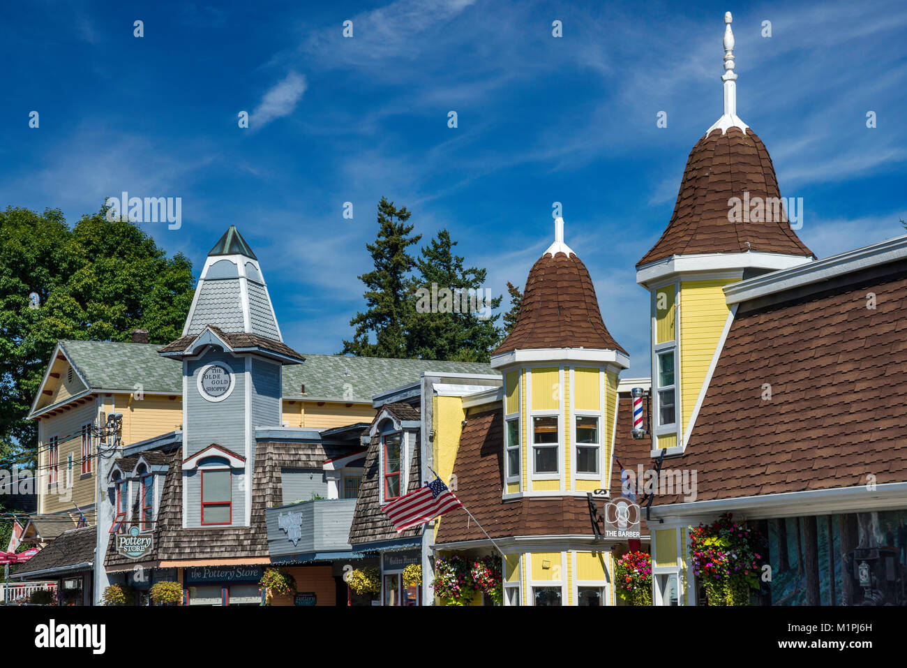Historische Gebäude im Willow Street im Business Center in Kota Kinabalu, Cowichan Valley, Vancouver Island, British Columbia, Kanada Stockfoto