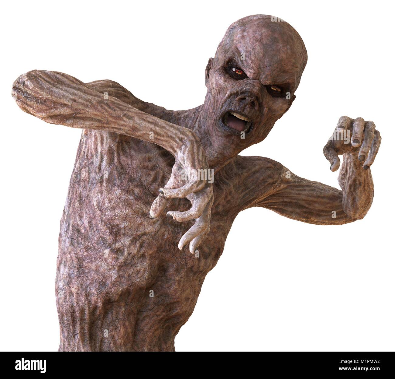 Zombie 3D-Abbildung auf weißem Hintergrund Stockfoto