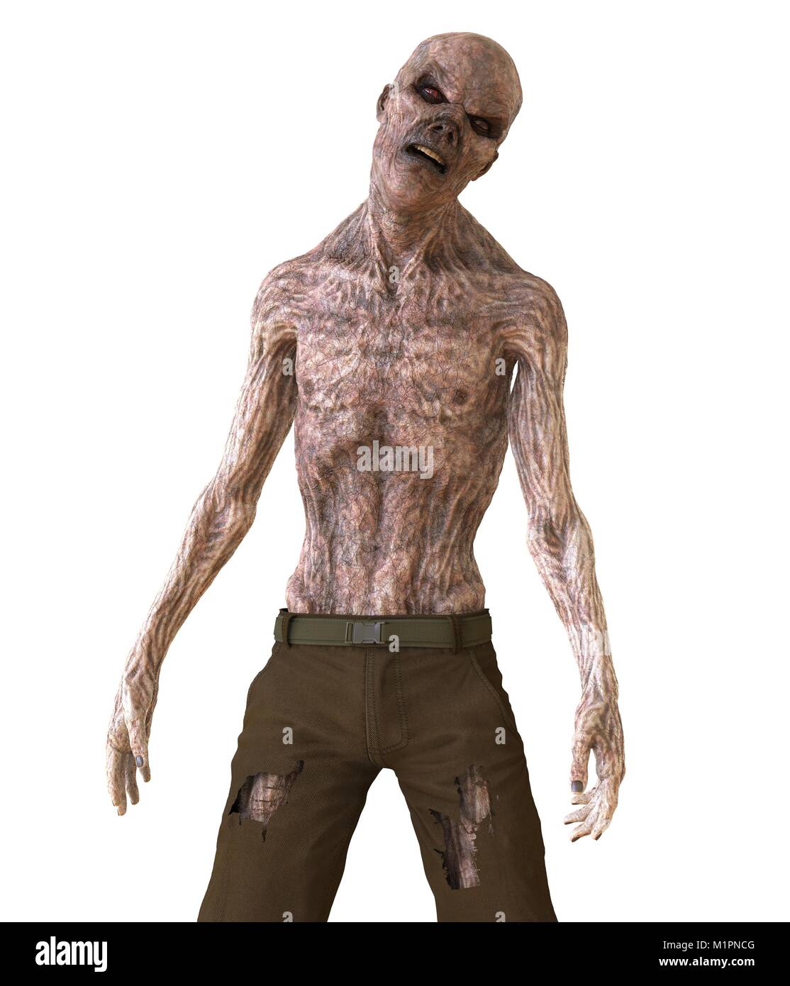 Zombie 3D-Abbildung auf weißem Hintergrund Stockfoto