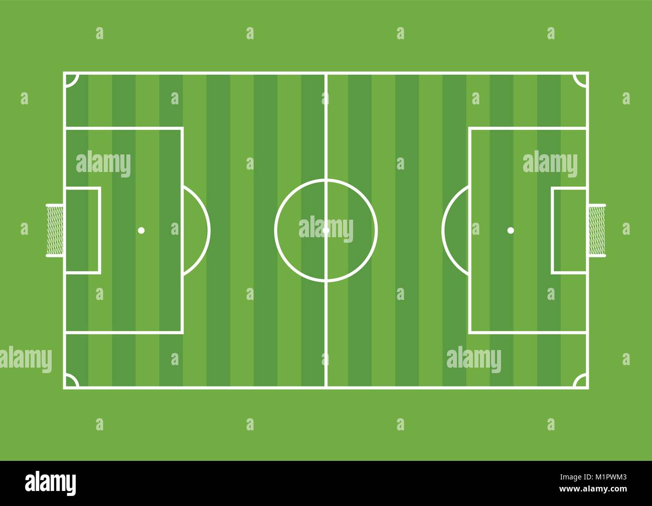 Luftaufnahme von einem Fußballfeld mit weißen Linie auf grünem