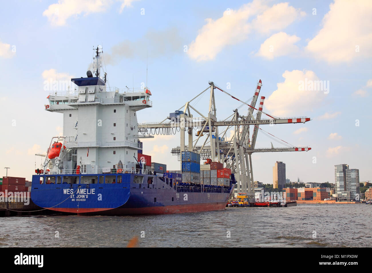 Container schiff, Hafen Hamburg, die Hansestadt Hamburg,, Containerschiff, Hamburger Hafen, Hansestadt Hamburg, Stockfoto