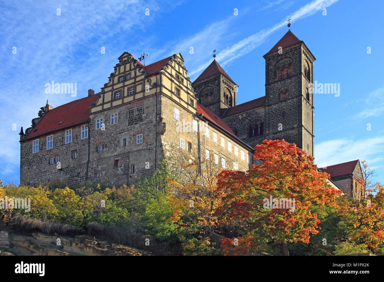 Die UNESCO Weltkulturerbestadt Quedlinburg, Deutschland, Harz, Ostharz, Sachsen - Anhalt, Castle Hill mit dem Schloss, dem UNESCO-Welterbestätte Qu Stockfoto