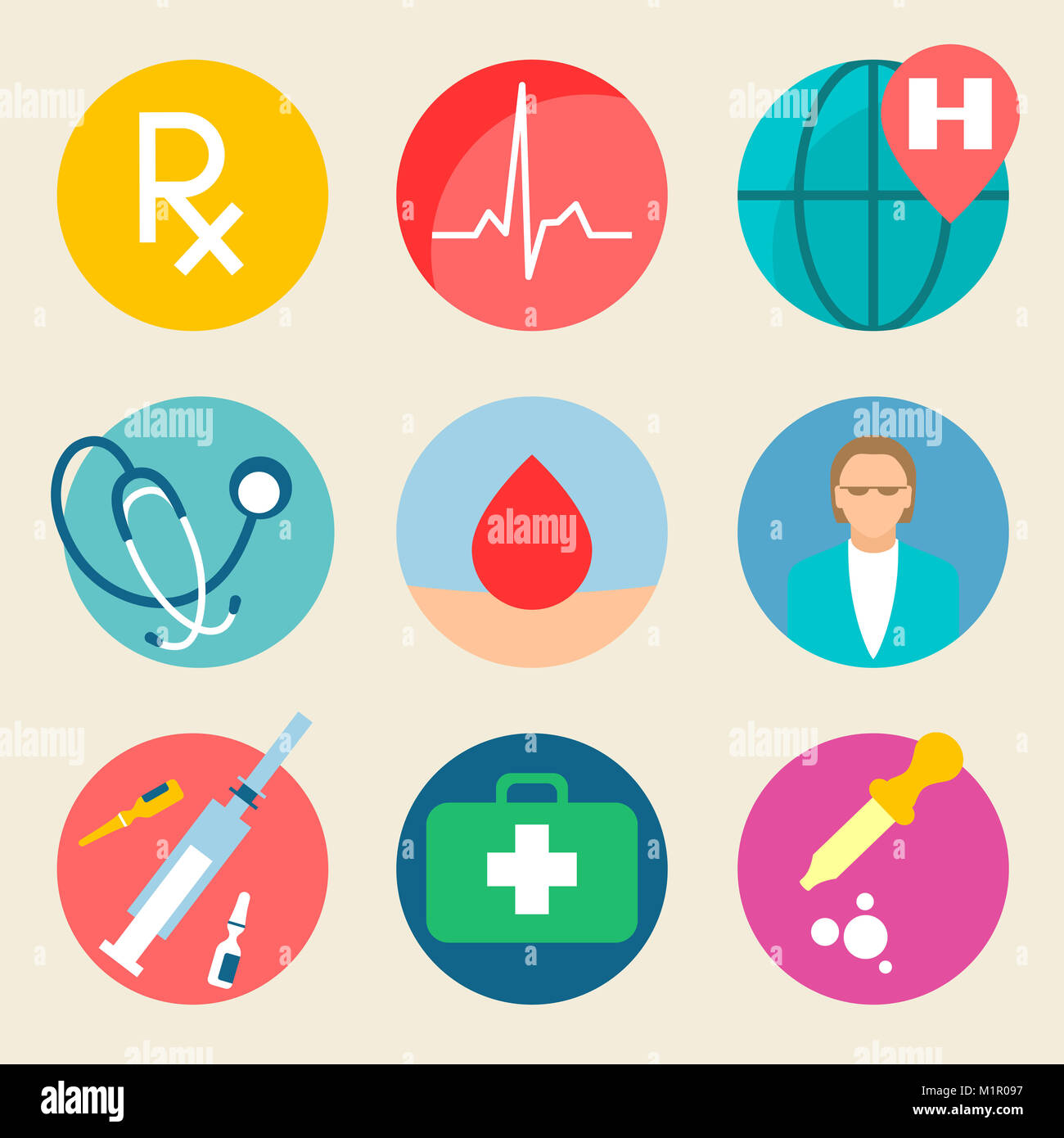 Medical Icon Set. Gesundheit, Medizin Krankenhaus Arzt Abbildung. Flache grafik design Stockfoto