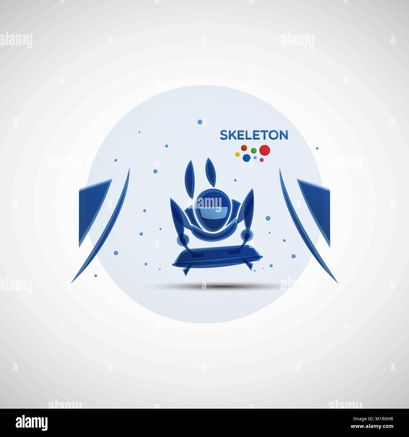 Skelett Meisterschaft Banner. Wintersport Symbol. Abstrakte sportsman Silhouette. Vector Illustration von Skelett Athlet, mit dem Gesicht nach unten auf dem Schlitten Stock Vektor