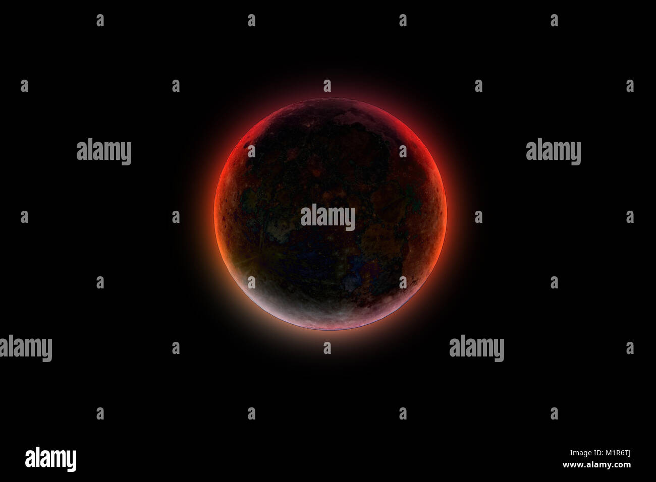 Deep Space imaginery, fernen dunklen geheimnisvollen Planeten scheint gegen schwarze Himmel bei Nacht Stockfoto