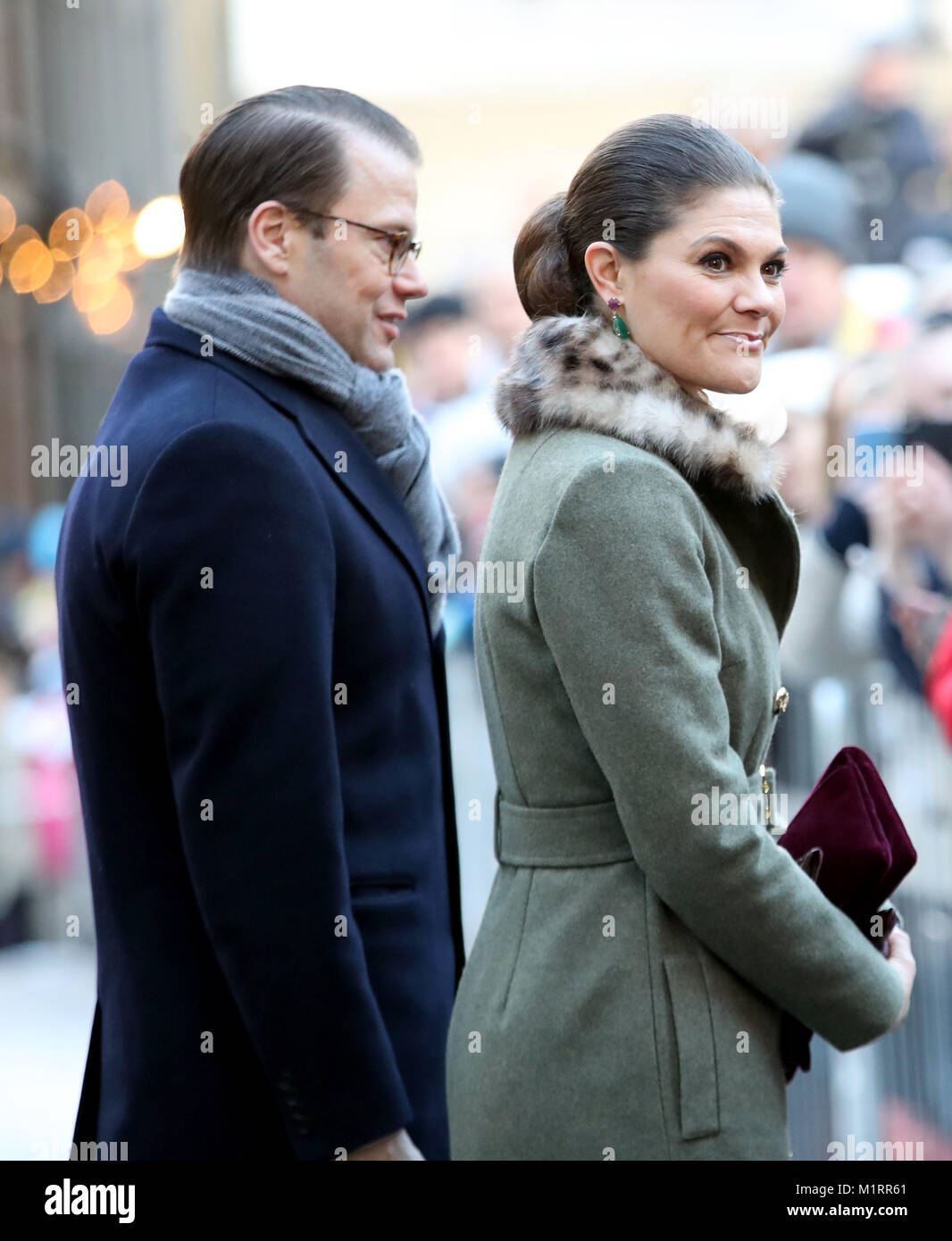 Kronprinzessin Victoria und Prinz Daniel von Schweden, Im Nobel Museum am ersten Tag des Herzogs und der Herzogin von Cambridge Besuch in Schweden. Stockfoto