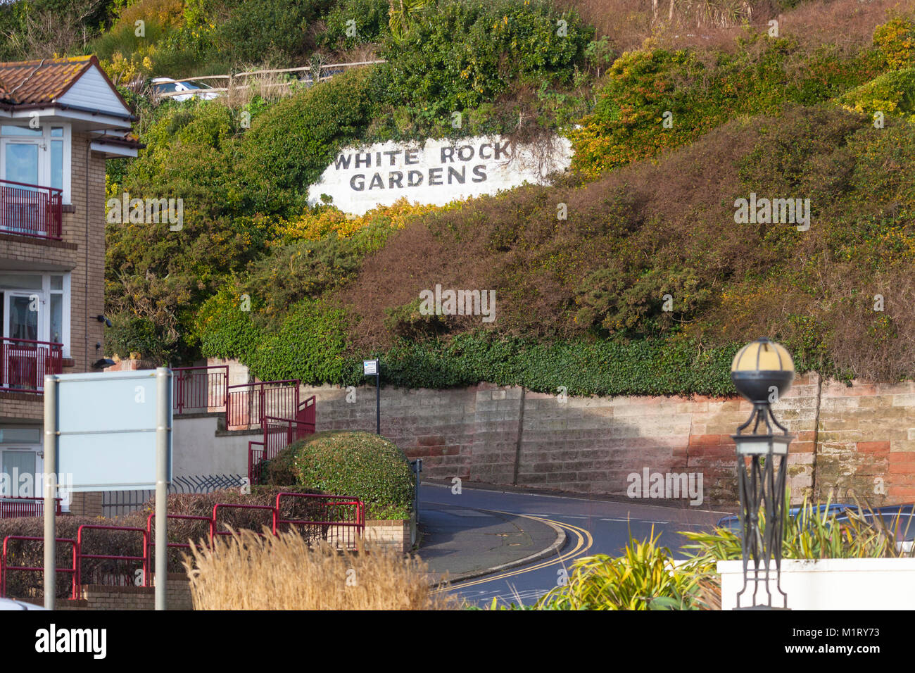 White Rock gardens Beschreibung auf Wand, East Sussex, Großbritannien Stockfoto