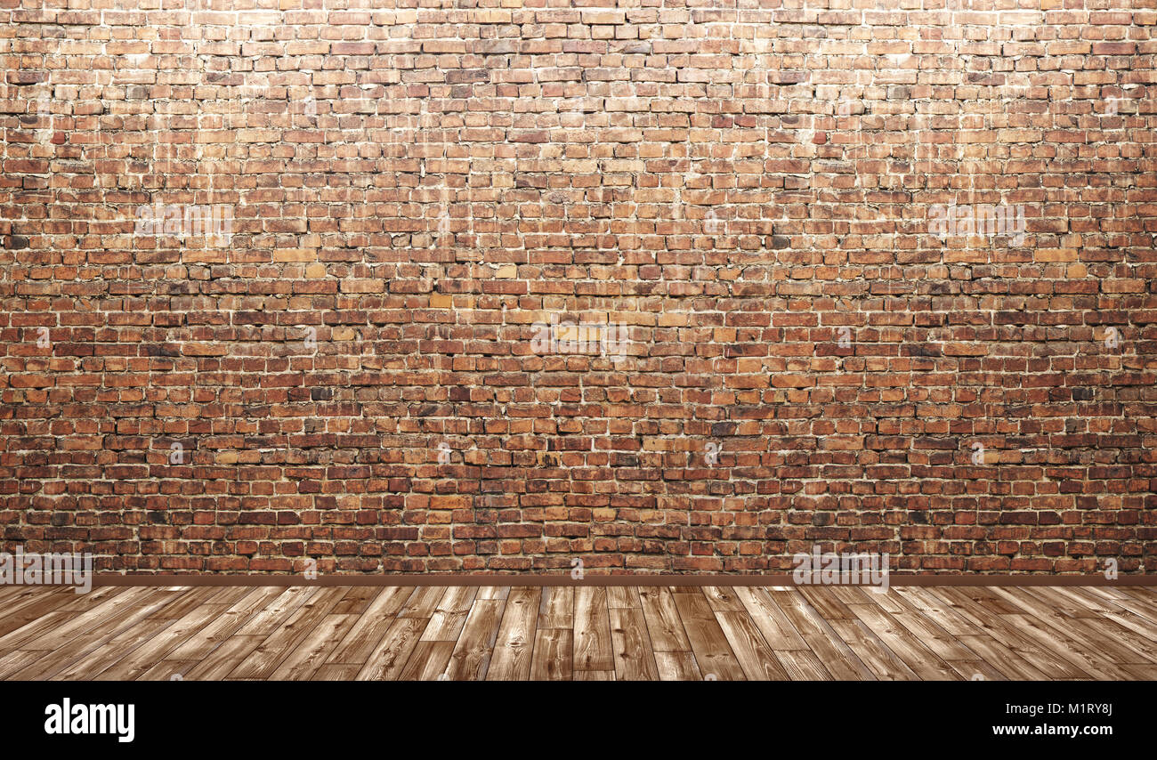 Innenraum Hintergrund, leeren Raum mit Mauer und Holzböden, 3D-Rendering Stockfoto