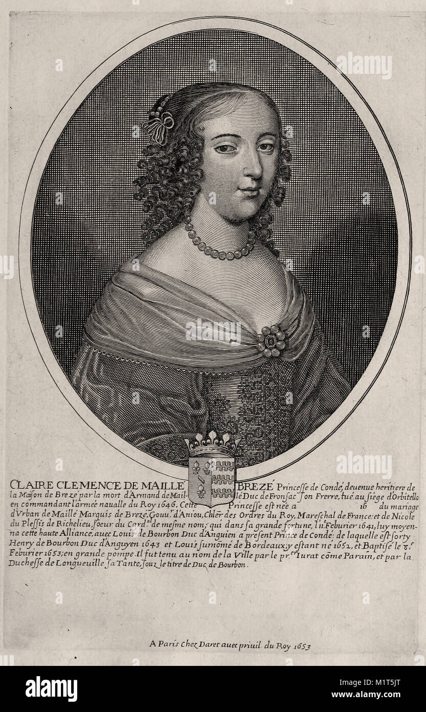 Portrait von claie Clémence de Maille Breze - Französisch Gravur des 17. Jahrhunderts Stockfoto