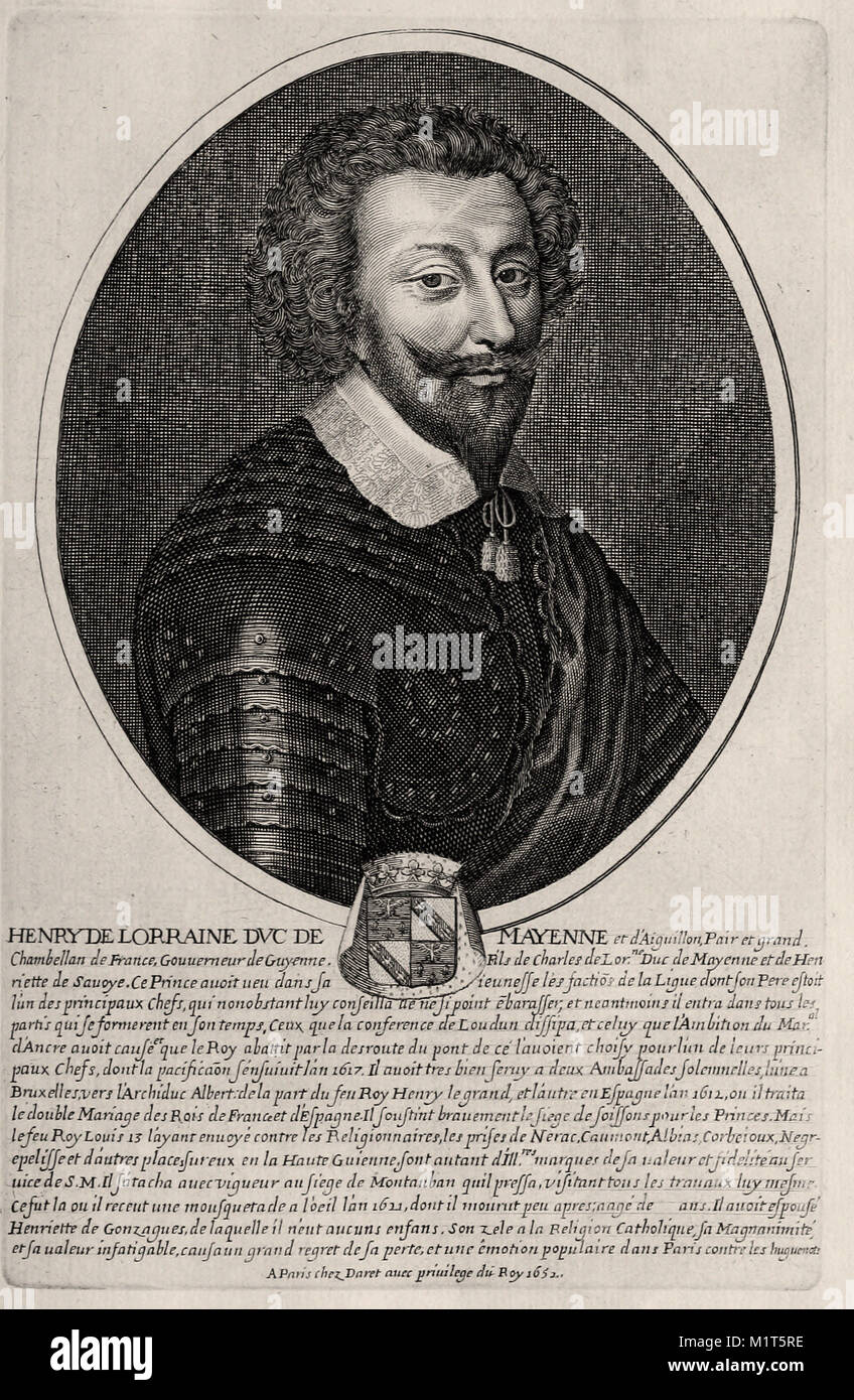 Portrait von Henri de Lorraine Duc de Mayenne - Französisch Gravur des 17. Jahrhunderts Stockfoto