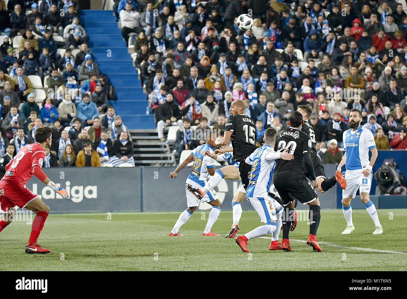 Leganes, Spanien. 31 Jan, 2018. Fußballspiel zwischen Leganes vs Sevilla während der Kings Cup in einem Butarque Stadion in Leganés. Halbfinale gehen. Credit: Alberto M. Villa/Pacific Press/Alamy leben Nachrichten Stockfoto