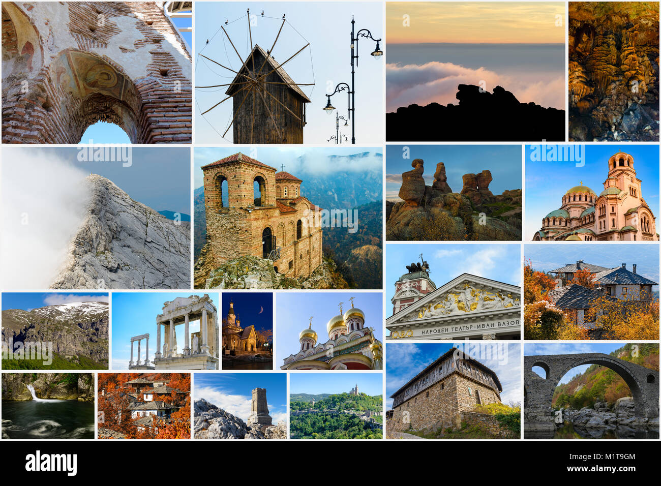 Collage der Bulgarischen Sehenswürdigkeiten und beliebte Reiseziele Stockfoto