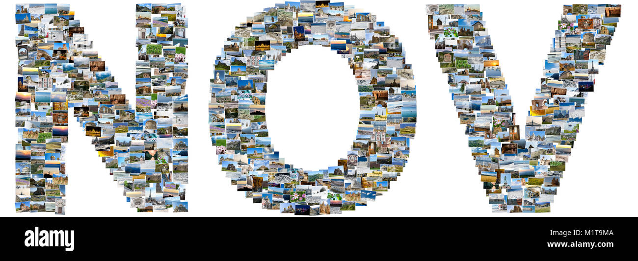 November - Illustrierte Name der Kalender Monat, jeden Buchstaben mehrere Fotos gemacht wird. Collage Bilder Stockfoto