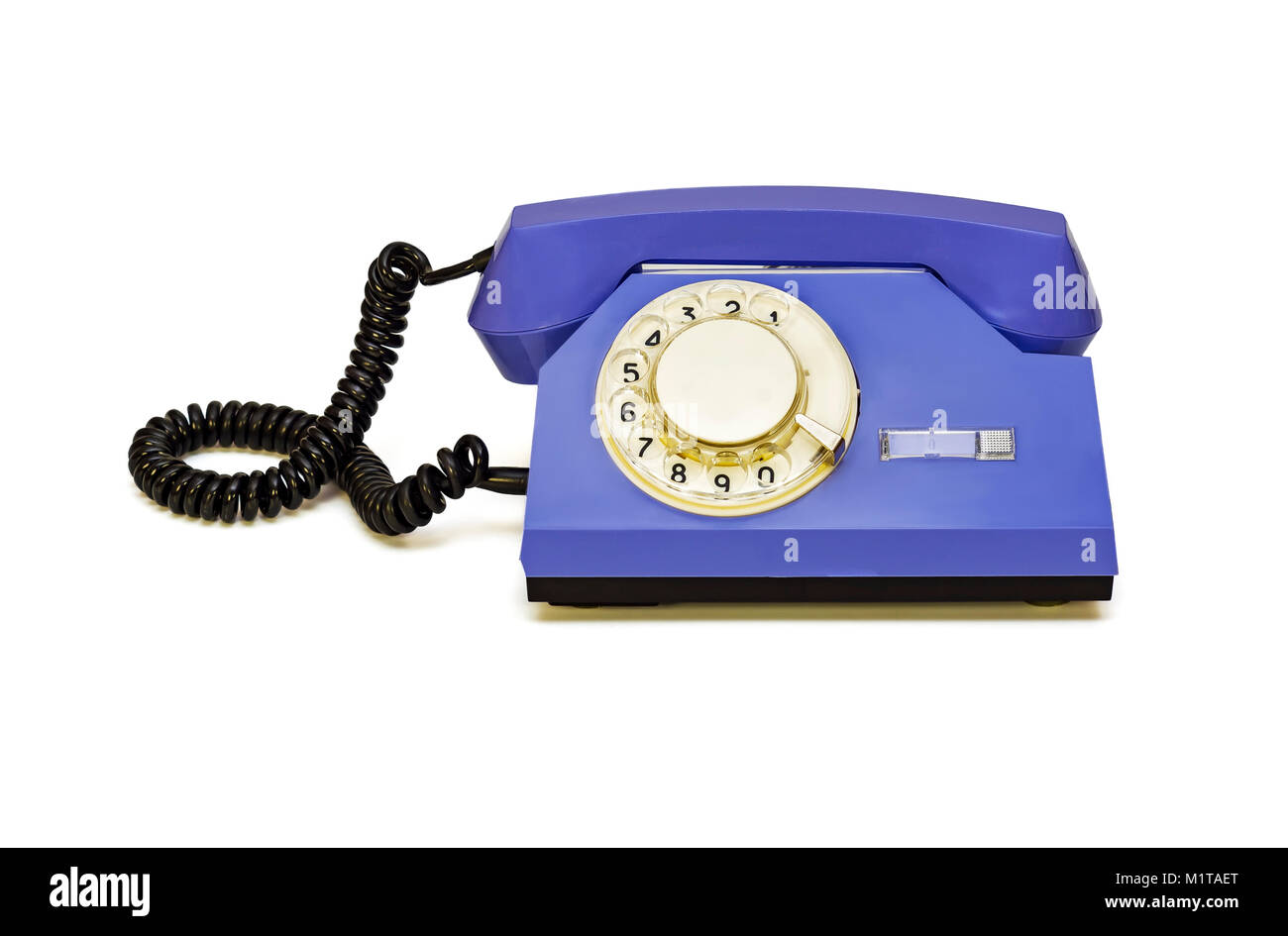 Retro Telefon mit einem runden Dialer auf weißem Hintergrund Stockfoto