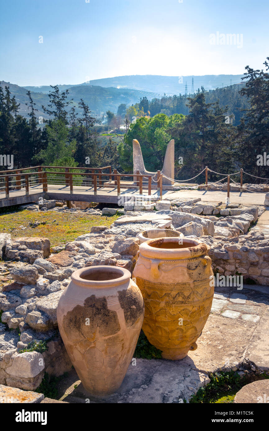 Alte Mauern von Knossos Palast in der Nähe von Heraklion, Kreta, Griechenland Stockfoto