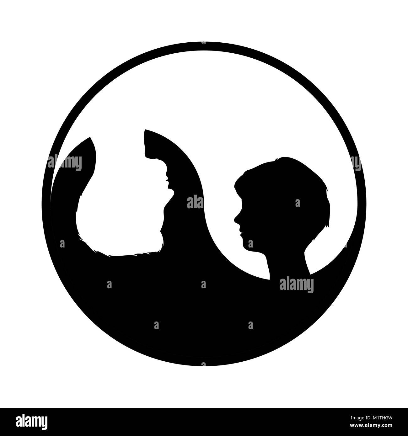 Runde Yin Yang Symbol mit Frau und Mann Profile innen, Vektor ...