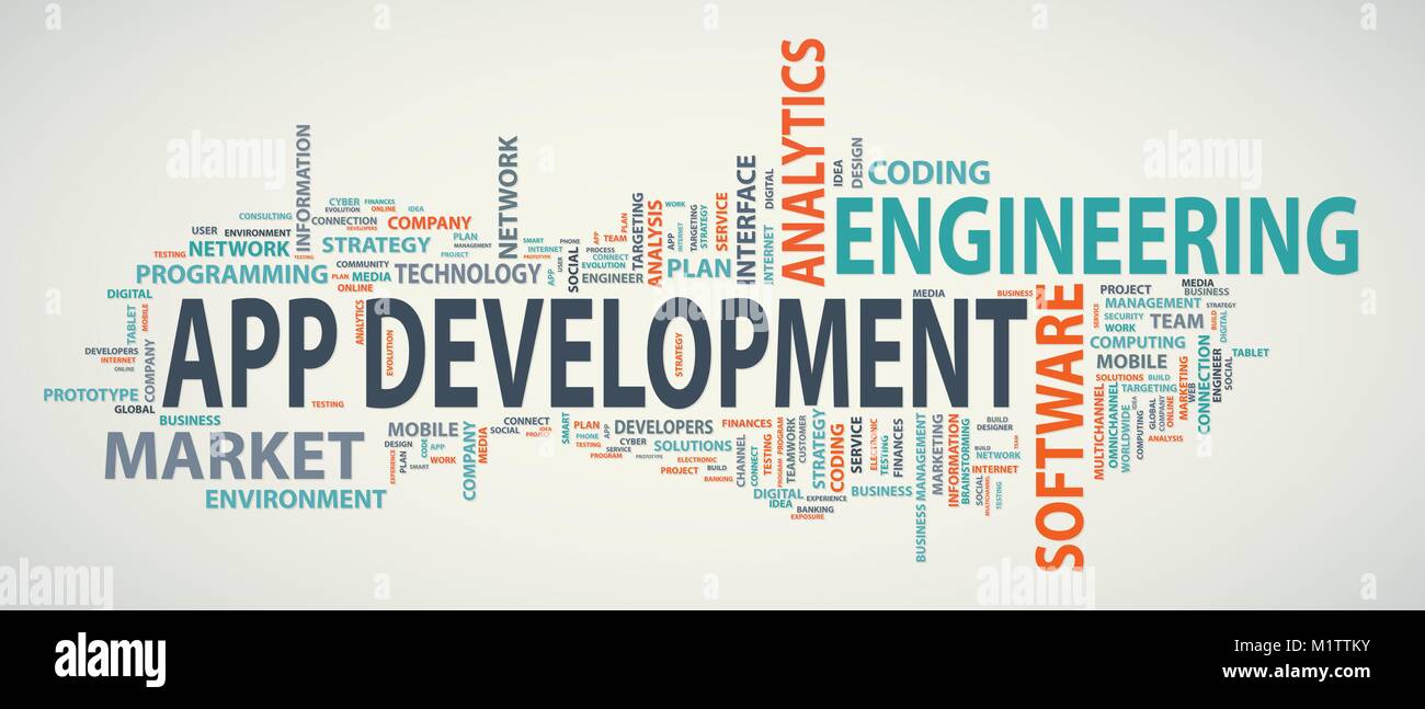 Application development Banner. Konzept zum Aufbau erfolgreicher Unternehmen. Typografie Banner. Flache Vector Illustration Stock Vektor