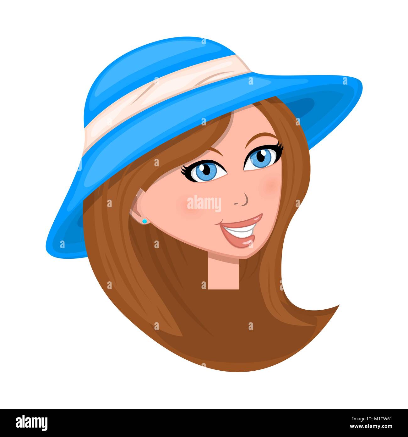 Frau Gesicht mit Hut auf weißem Hintergrund Stock Vektor