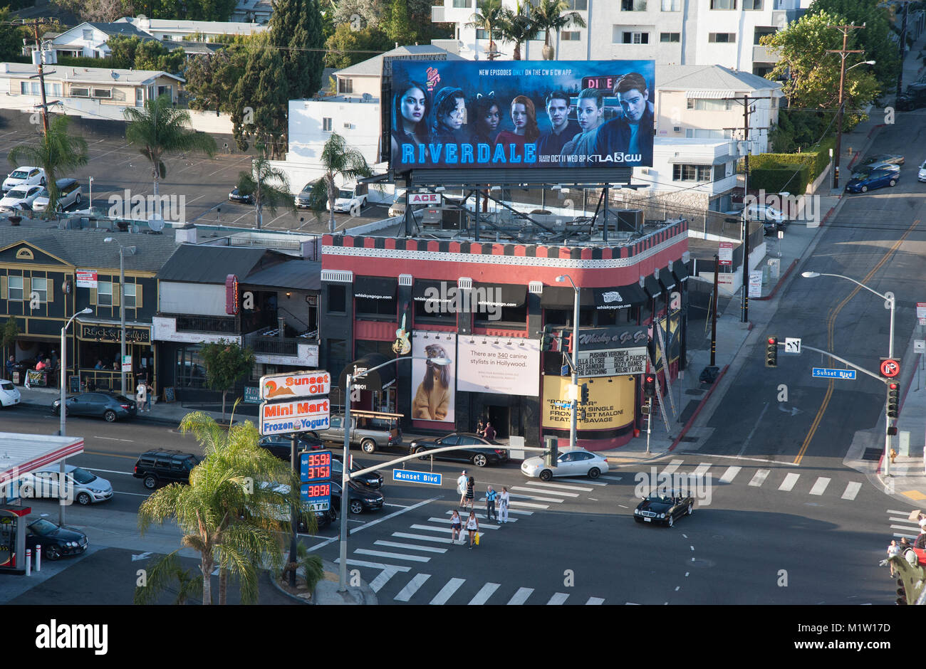Luftaufnahme der Whisky A Go Go auf dem Sunset Strip in Los Angeles, CA Stockfoto