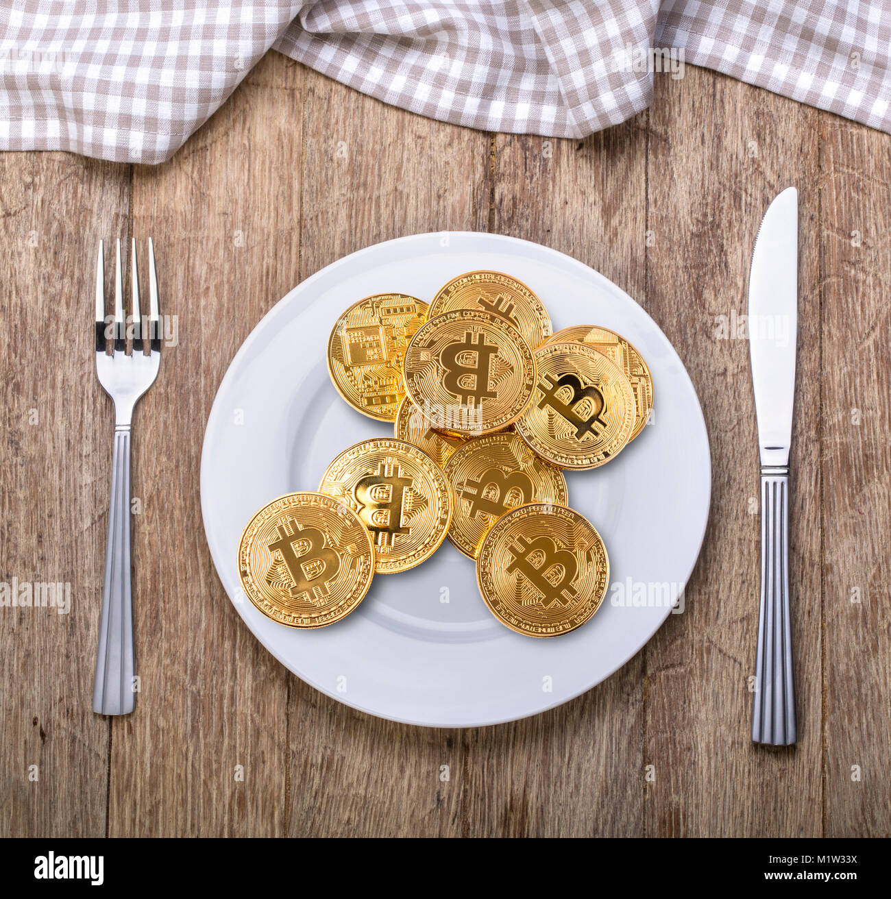 Bitcoin. Konzept Produktion von crypto Währung, Bergbau Kryptographie. Stockfoto