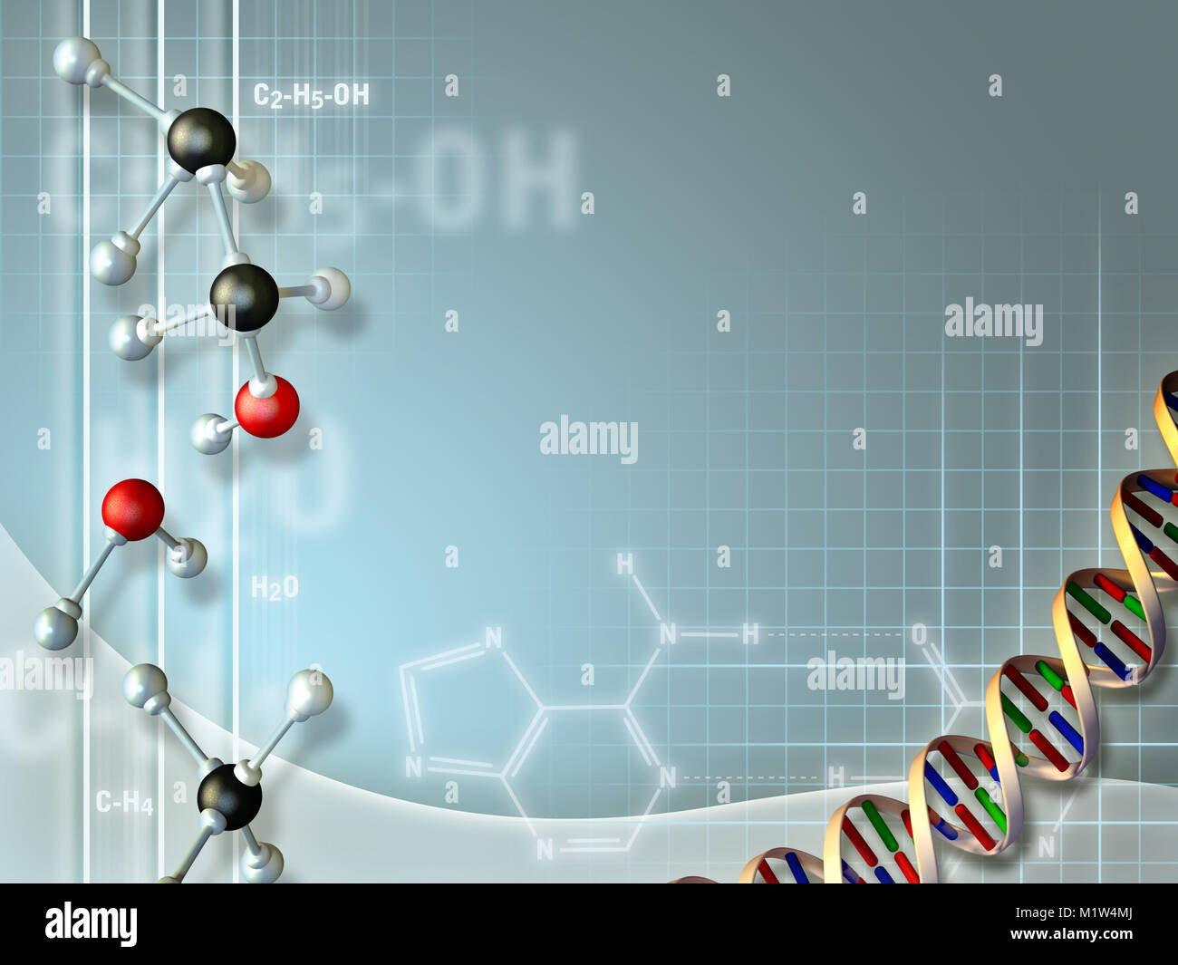 Schöne Komposition von Objekten, die für die biochemischen Bereich, geeignet als Hintergrund zu verwenden. Digitale Illustration. Stockfoto