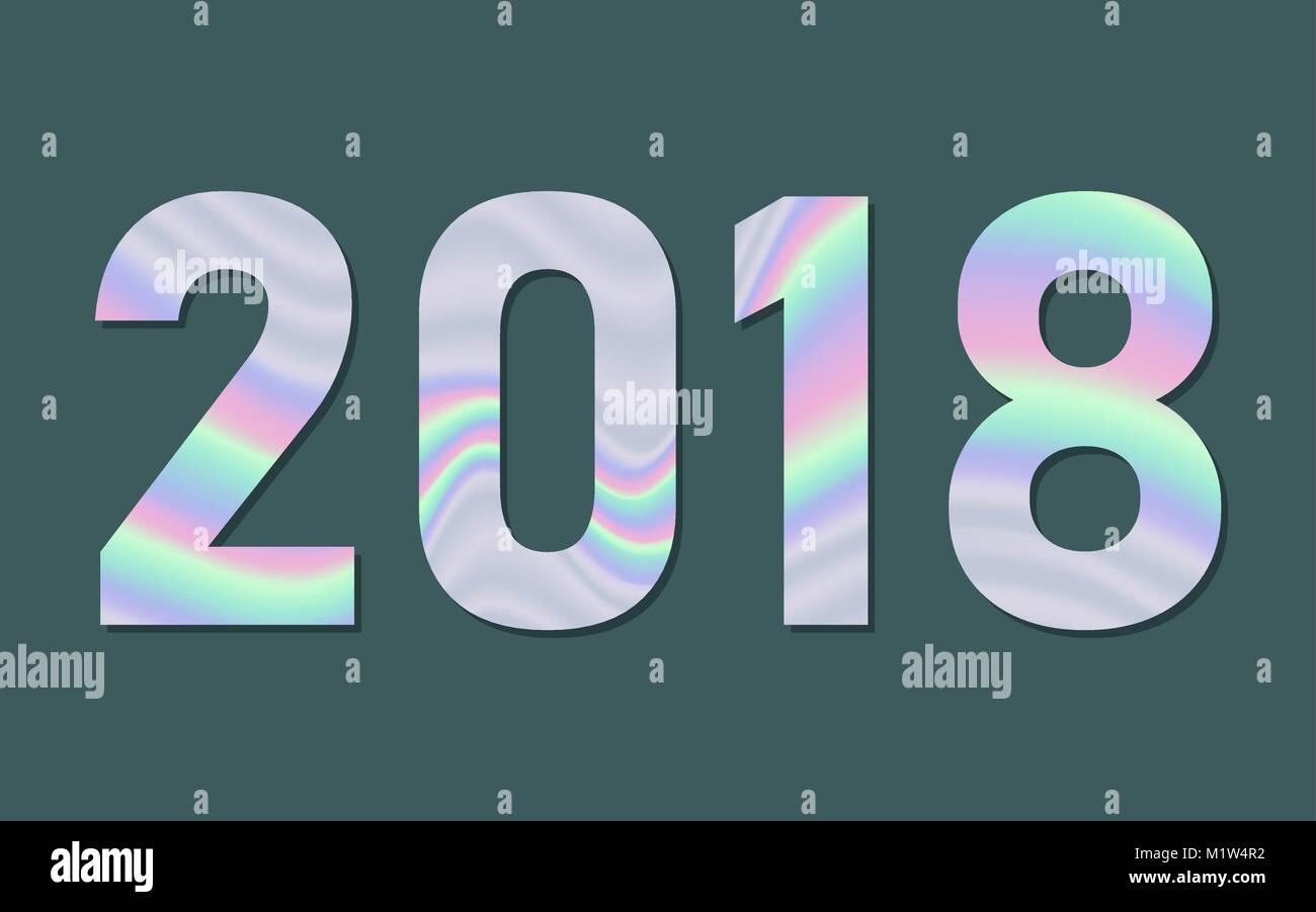 Jahr 2018 in holografische Folie, Vektor Stock Vektor