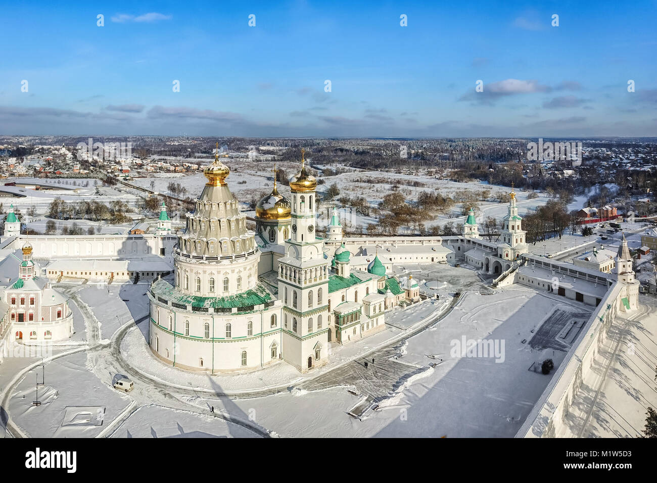 Luftbild des Neuen Jerusalem Kloster im Winter, Istra, Moskau, Russland Stockfoto