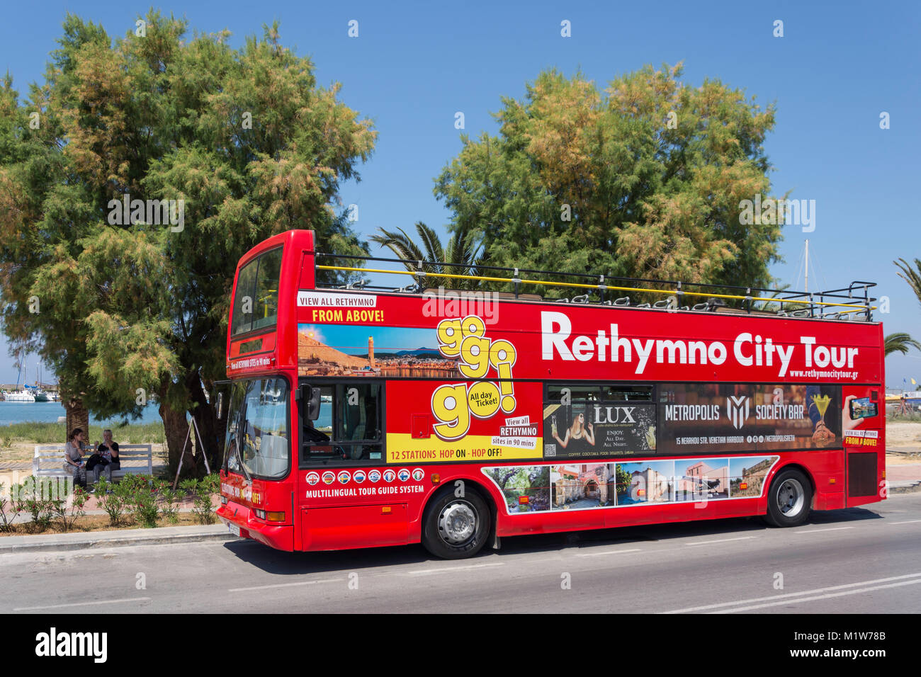 Oben offene Stadt Rethymno Tour bus, Sofokli Venizelou, Rethymnon (Rethymno), Rethymno, Kreta (Kriti), Griechenland Stockfoto