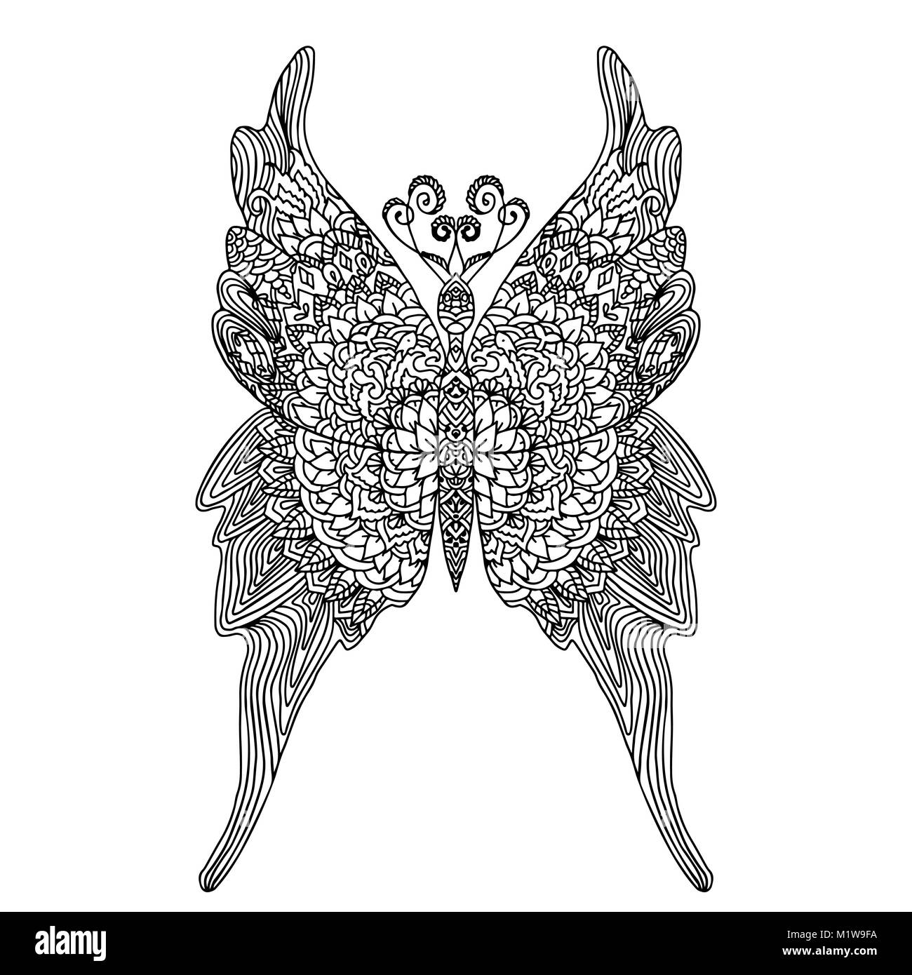 Schmetterling im Mandala Stil für Erwachsene buch Färbung. Anti-stress-Färbung Papier. Zentangle Muster. Vector Illustration. Stock Vektor