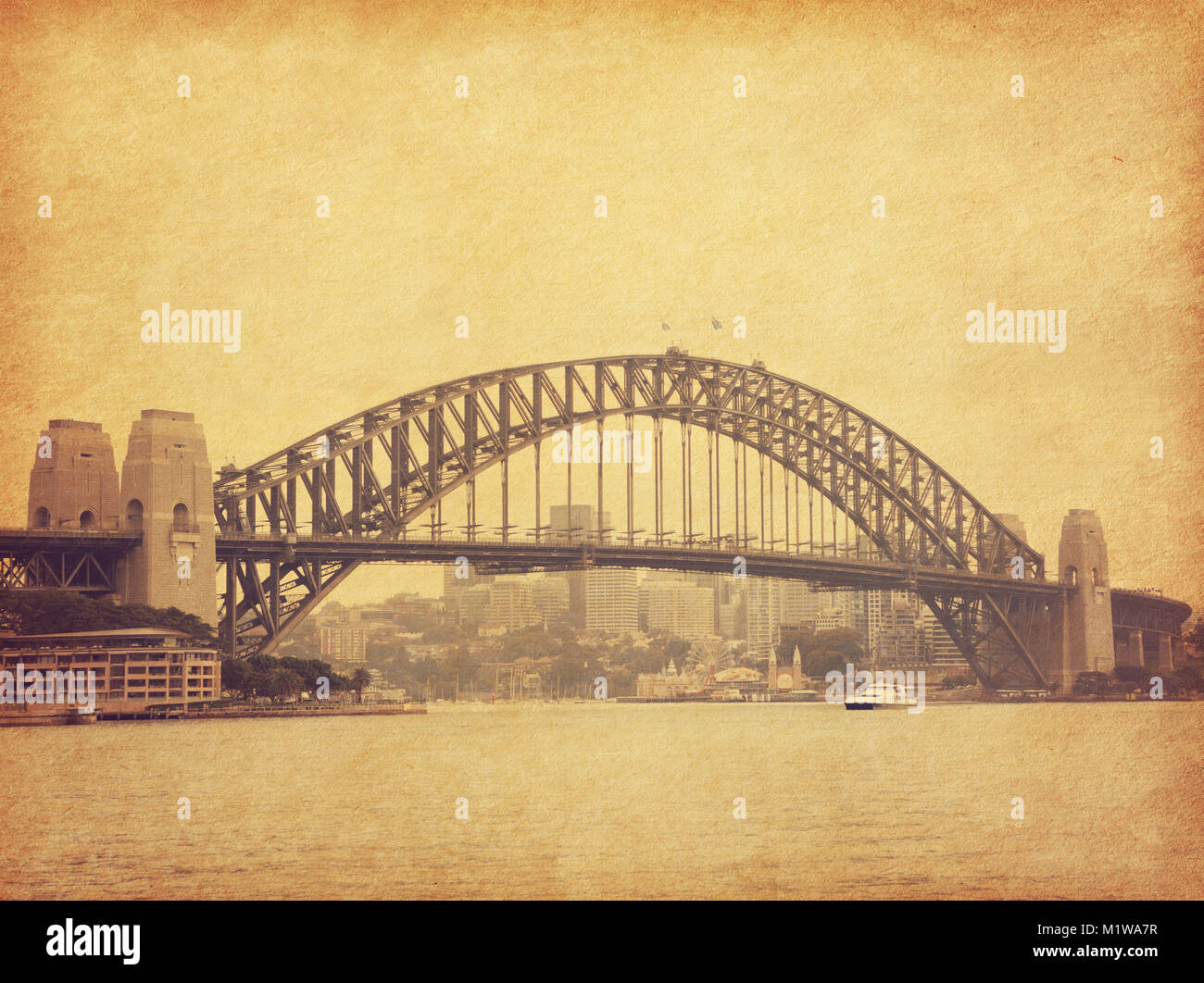 Sydney Harbour Bridge im Retro-Stil, Australien. Hinzugefügt Papier Textur. Getonten Bild Stockfoto