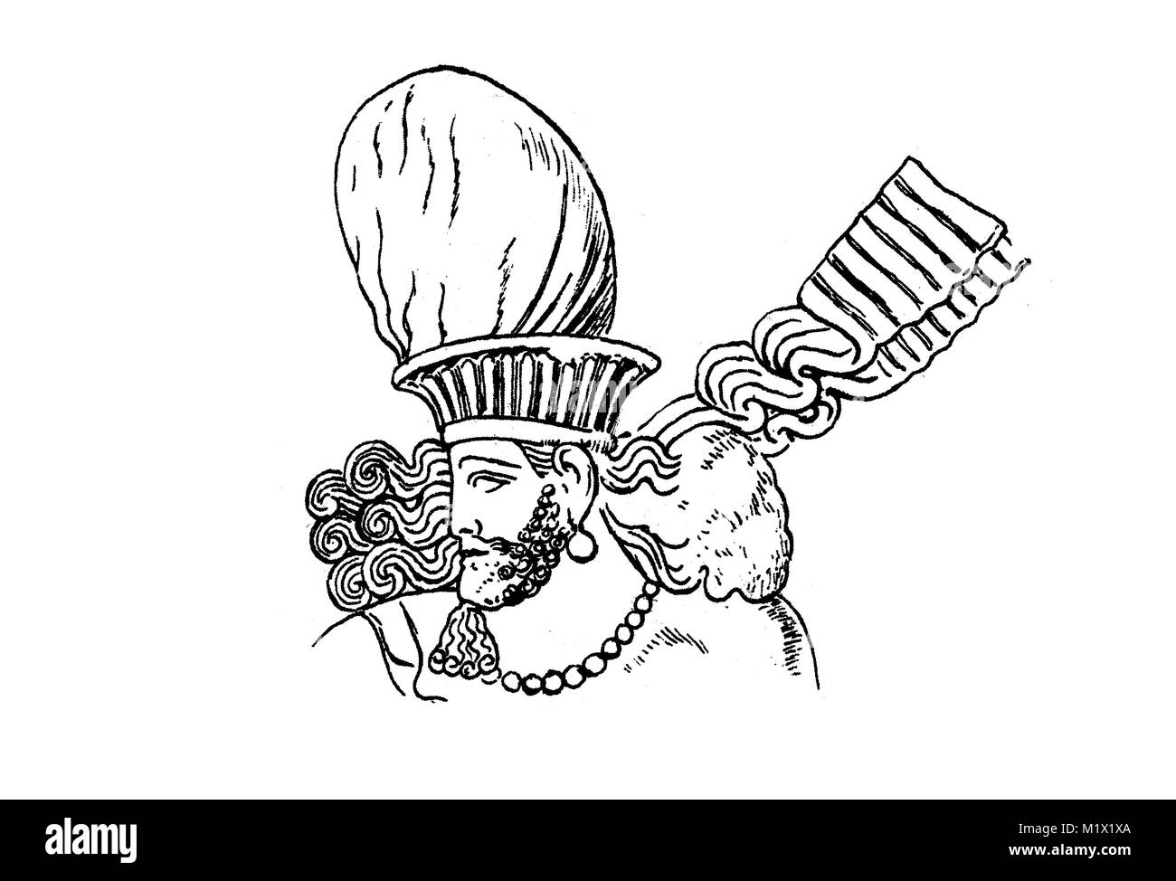 Mode, Kopfschmuck, Kleidung in Persien während der Sassinid Zeitraum im frühen Mittelalter, König Narsahe oder Narses, 293-302 AD, digital verbesserte Reproduktion einer Vorlage drucken aus dem 19. Jahrhundert Stockfoto