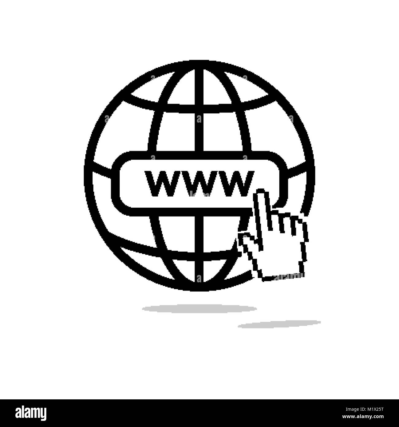 Symbol Internet. World net favicon mit alten verpixelten hand Mauszeiger Stock Vektor