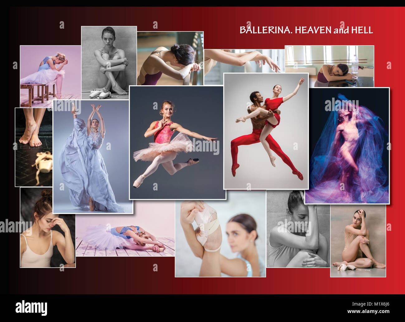 Die konzeptionelle Collage über Sorgen und Freuden von Ballerina Stockfoto