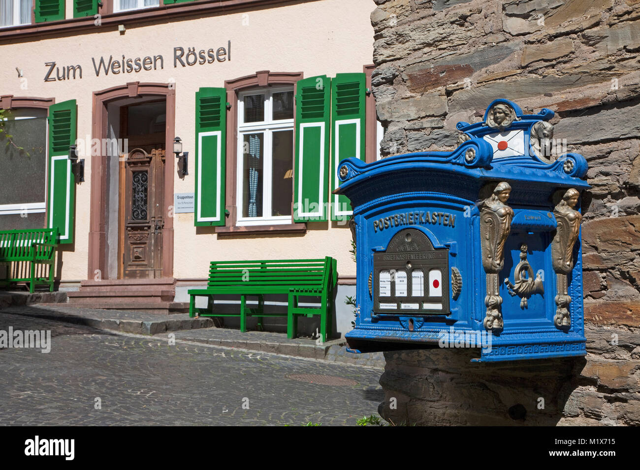 Nostalgische mailbox Weindorf Uerzig, Mosel, Rheinland-Pfalz, Deutschland, Europa Stockfoto