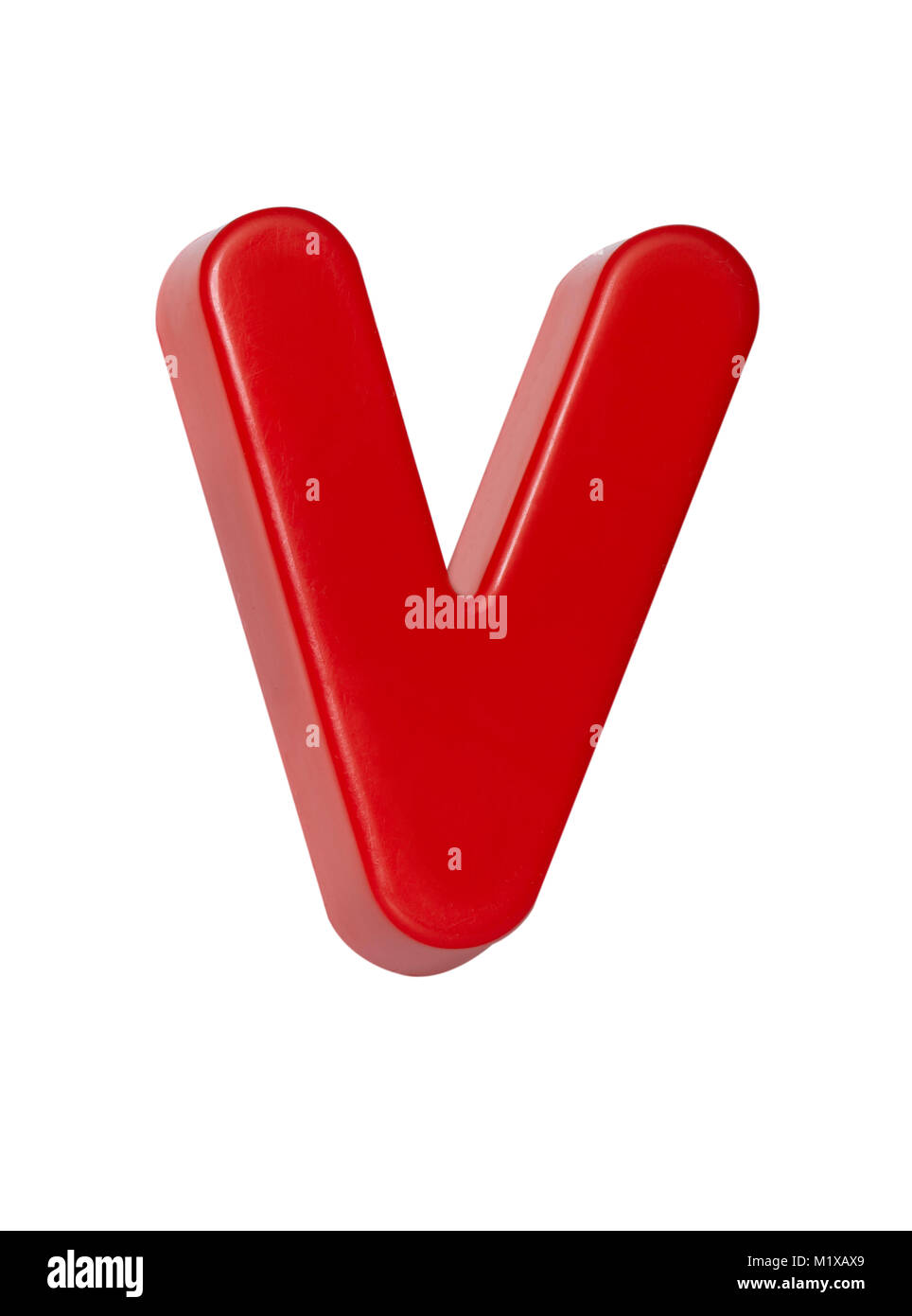 Ein ausgeschnittenes geschossen von einem roten Kunststoff Buchstaben "V" Stockfoto