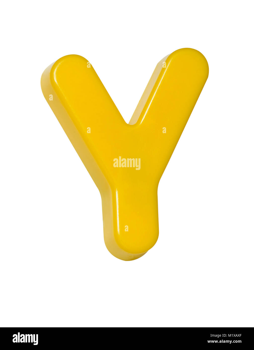 Ein ausgeschnittenes Schuß eines gelben Kunststoff Buchstaben "Y" Stockfoto