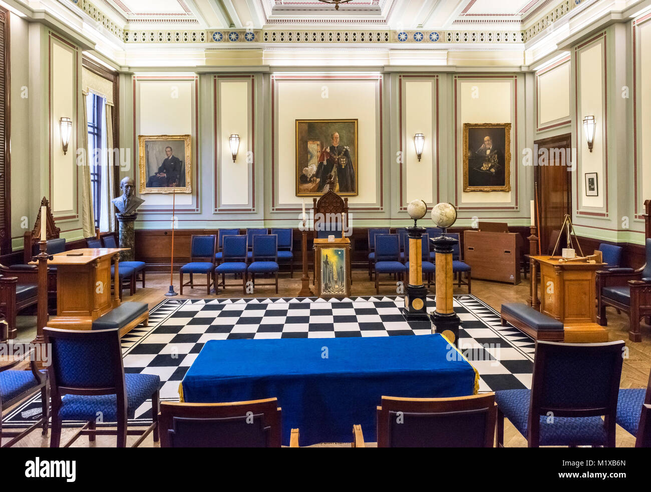Eine Lodge Zimmer. Bis zur Lodge treffen, in Freimaurer' Hall, London, England, UK. Stockfoto