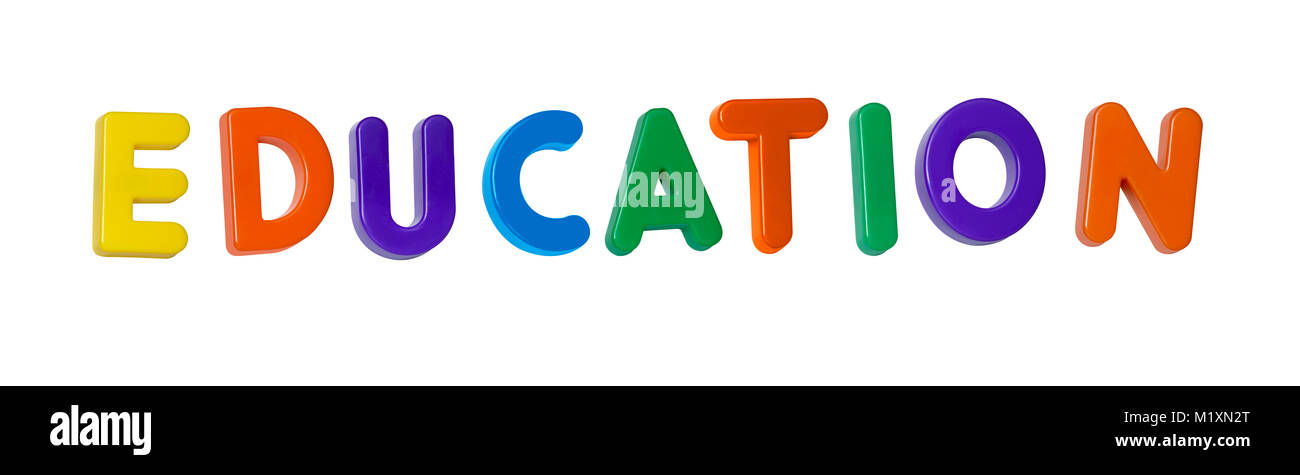 Das Wort 'Bildung' aus farbigem Kunststoff Buchstaben Stockfoto
