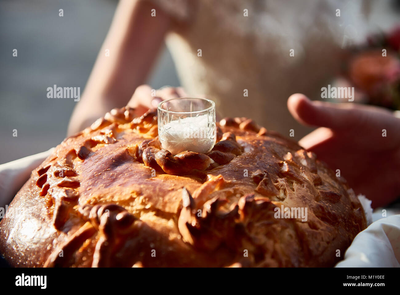 Close up Runde laib brot Hochzeit Stockfoto